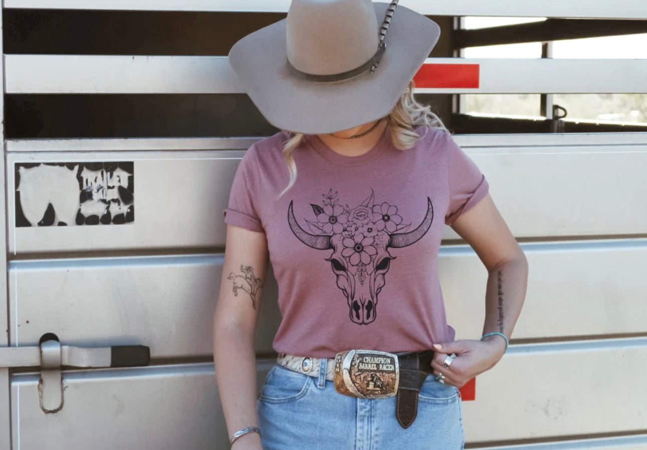 Adult - Screen Print - Skull Floral