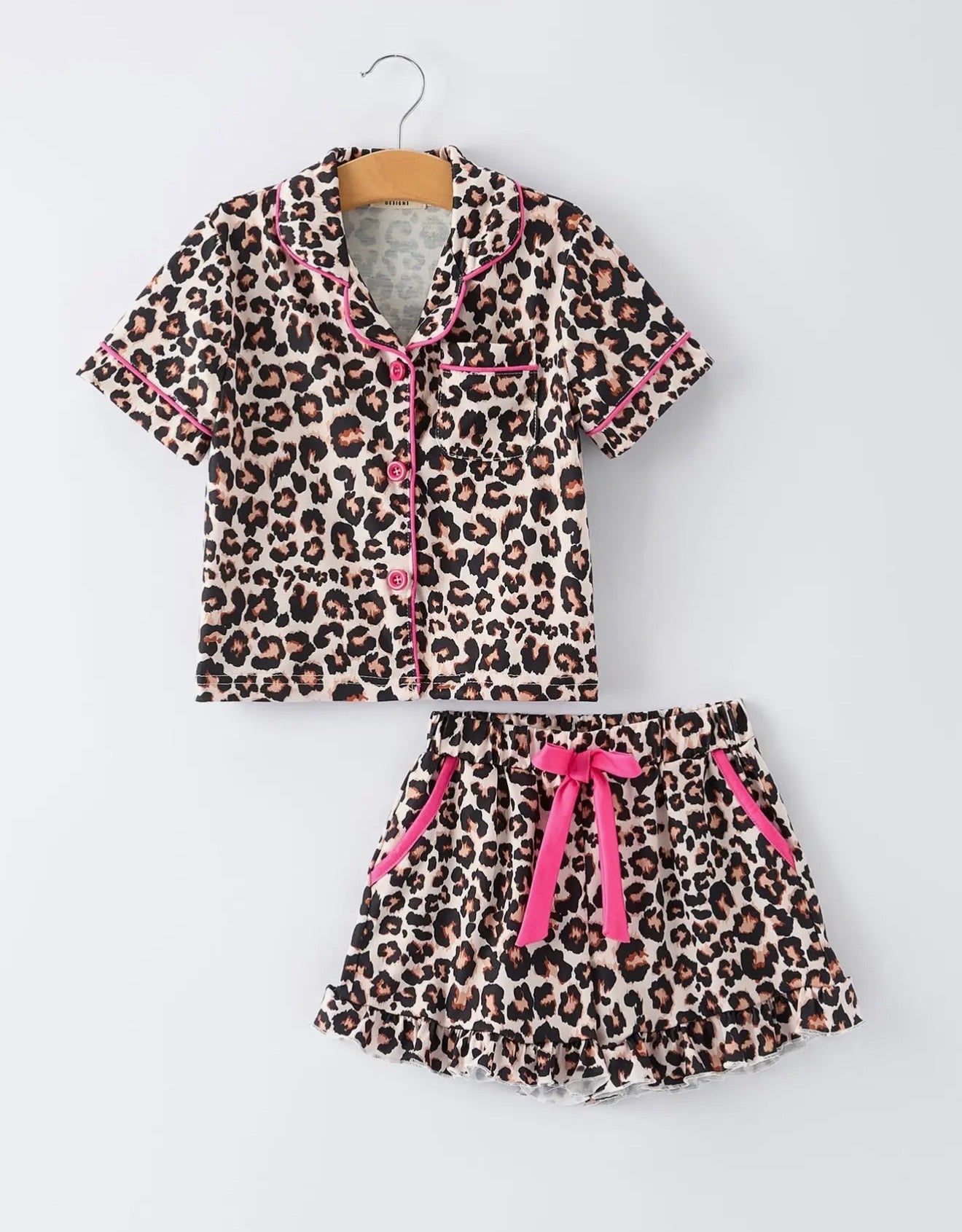 Leopard Print Ruffle Pajama Set