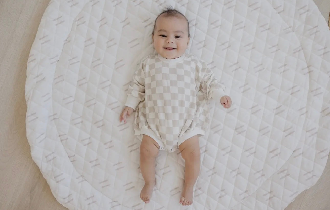 Neutral Checkered Bamboo Bubble Romper