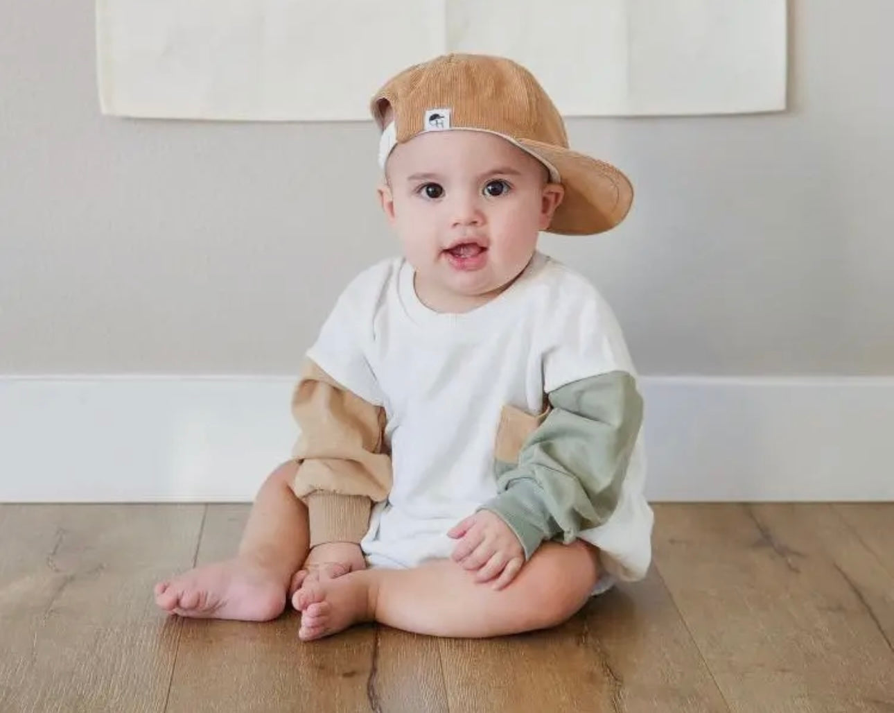 Colorblock Sweatshirt Romper - Sage/Camel