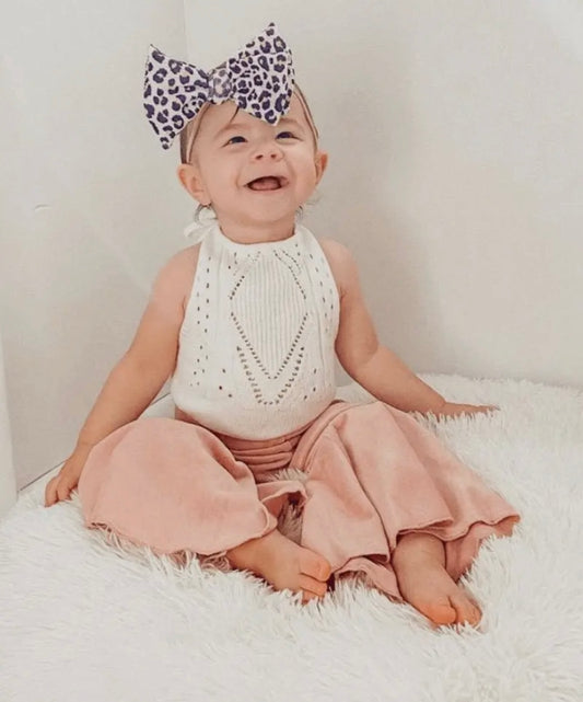 Lina Pleated Velour Bell Bottoms - Lollipop Pink