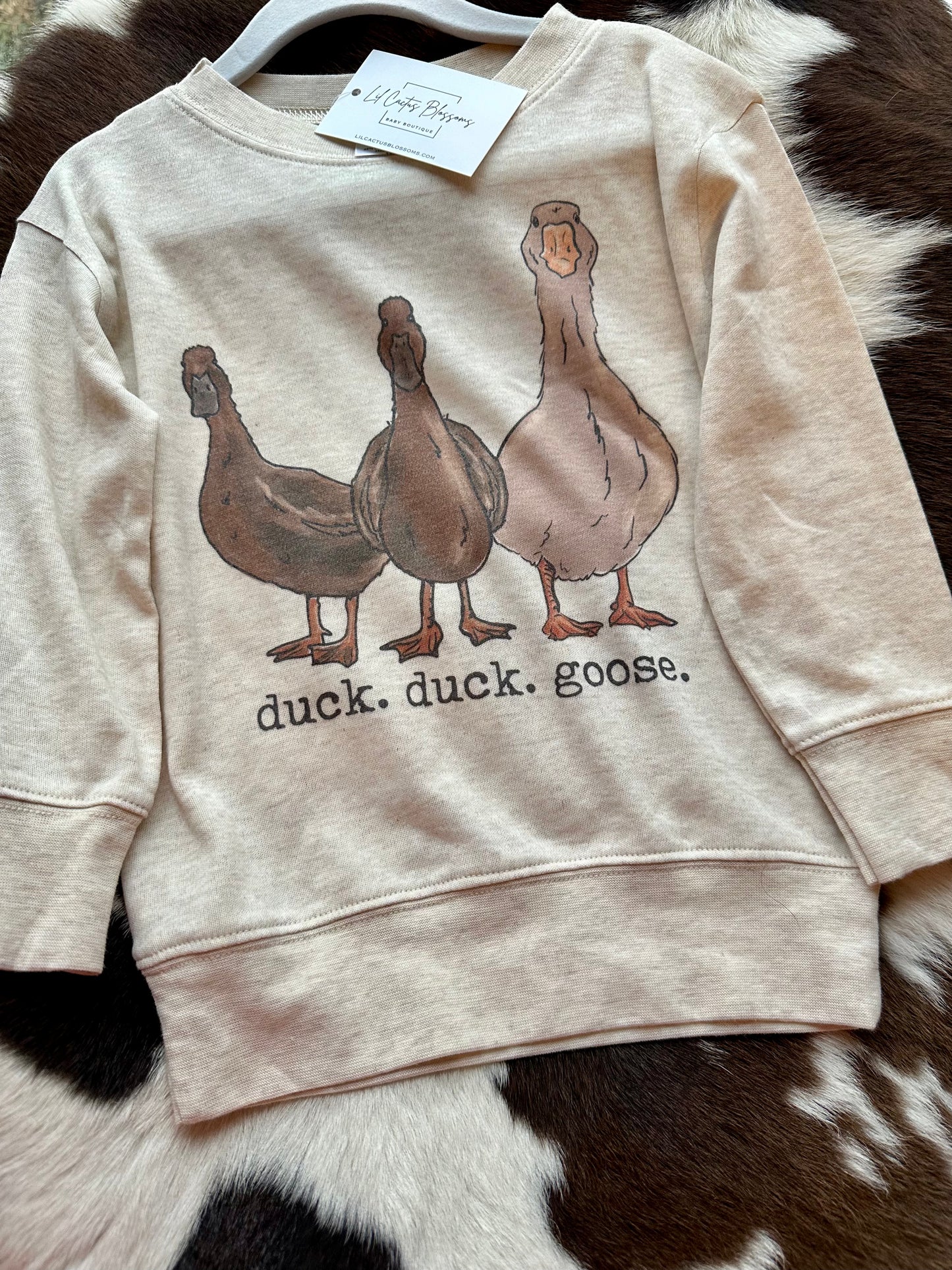 "Duck. Duck. Goose" Toddler/Youth Beige Long Sleeve Shirt Beige