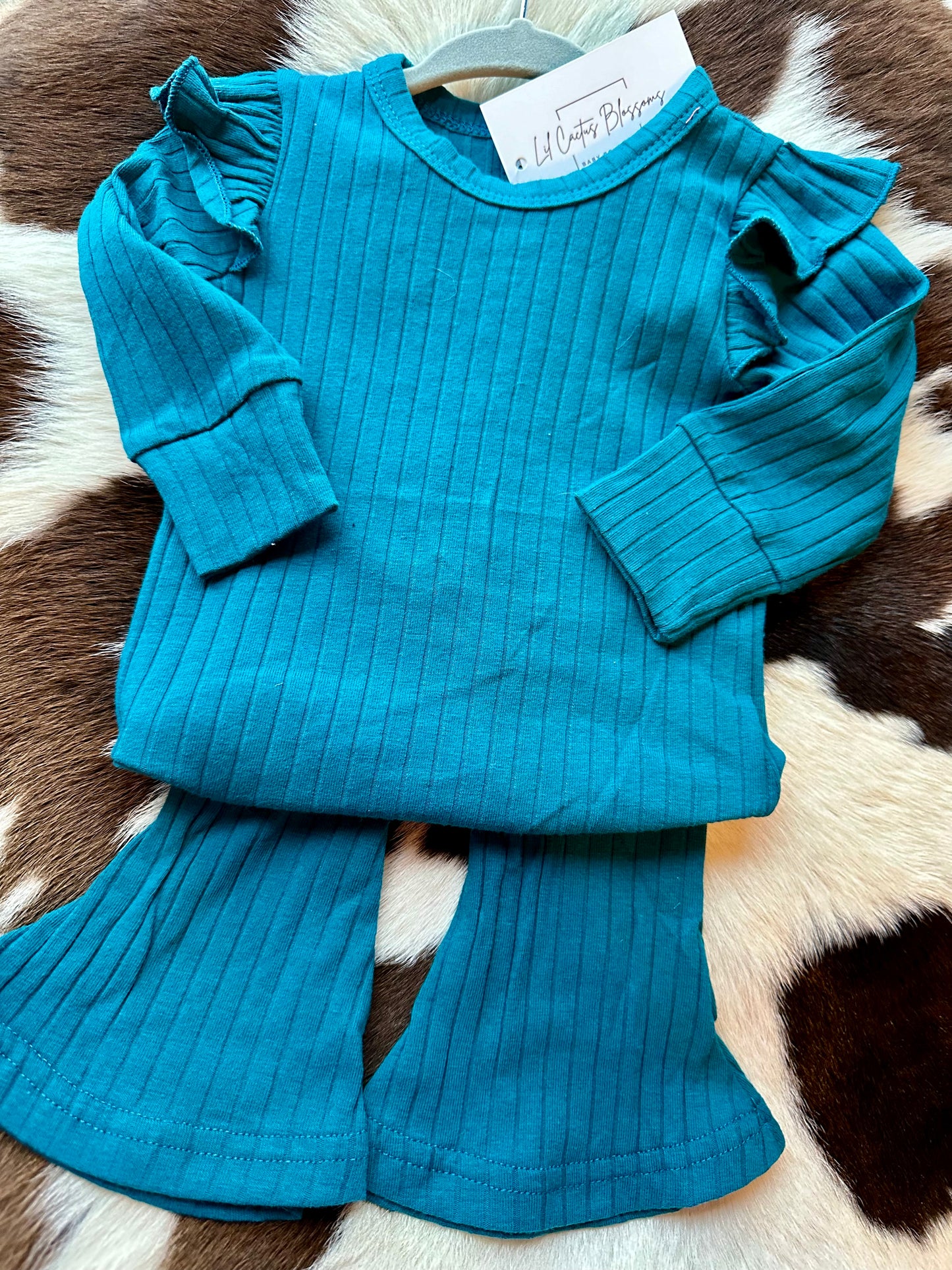 Ribbed Flutter Bodysuit Set - Deep Teal