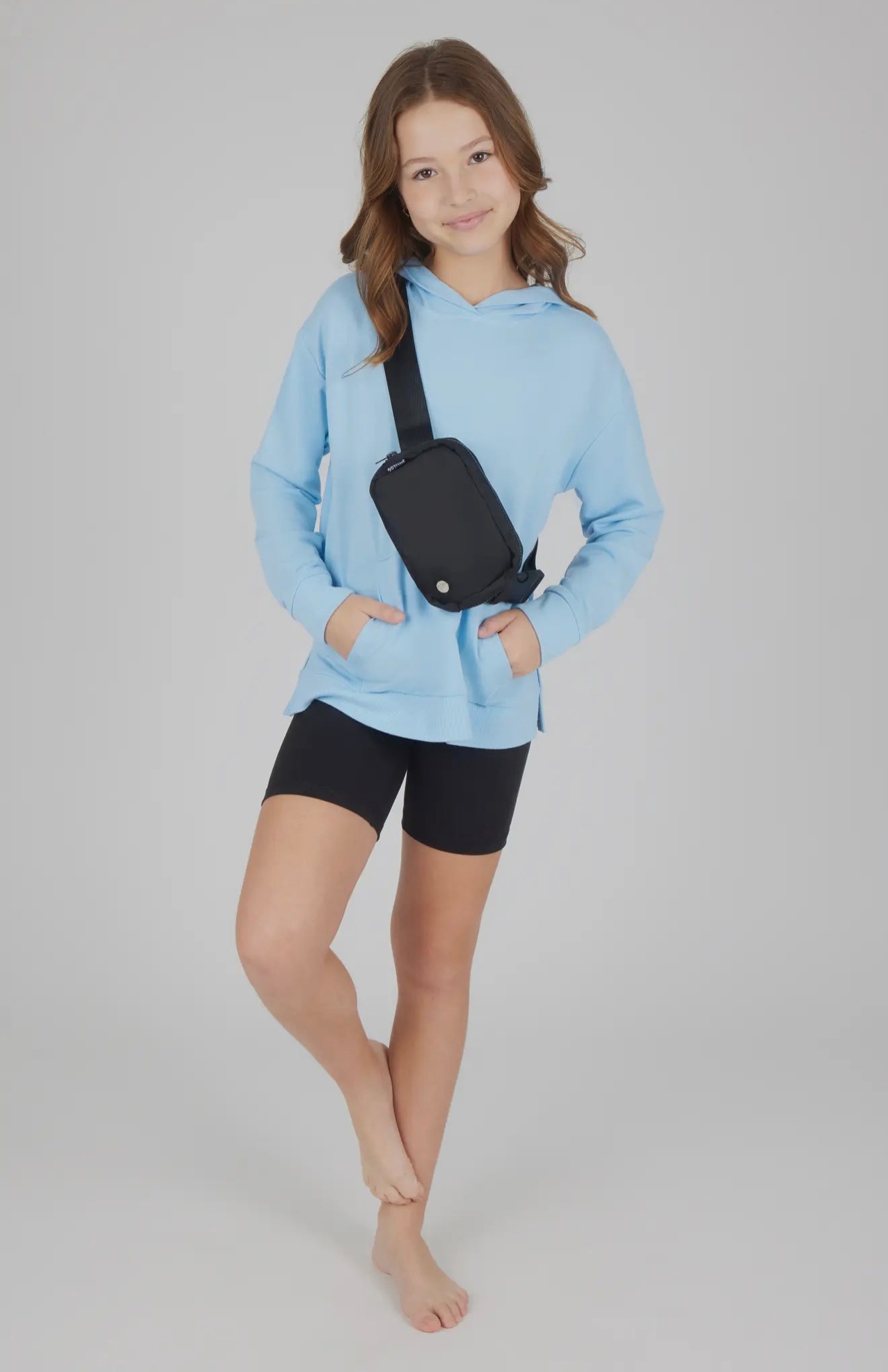 Girls Pullover Hoodie - Bike Short - Fanny Bag 3 Piece Set - Dutch Canal Blue