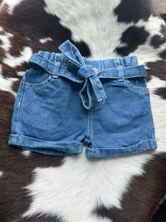 Tie-Waist Denim Shorts - Blue Jean