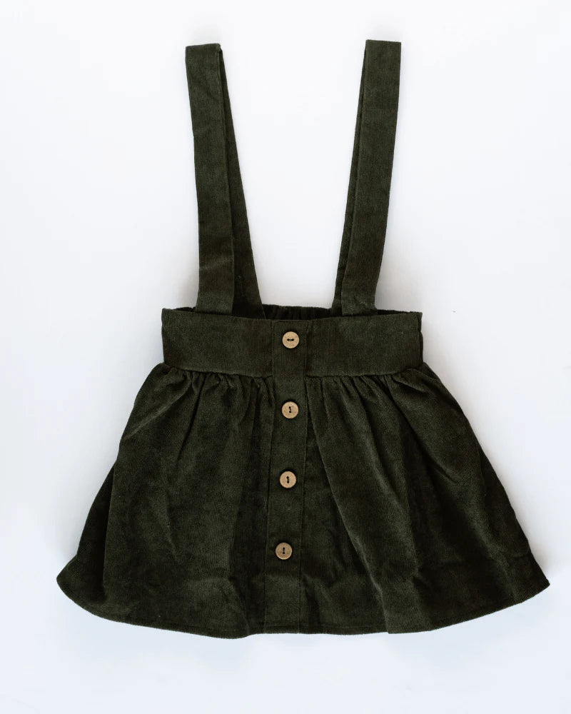 Corduroy Suspender Skirt - Olive