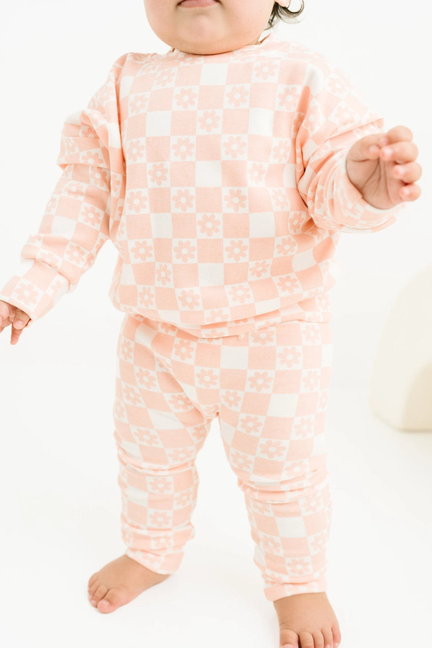 Floral Checkered Crewneck Set