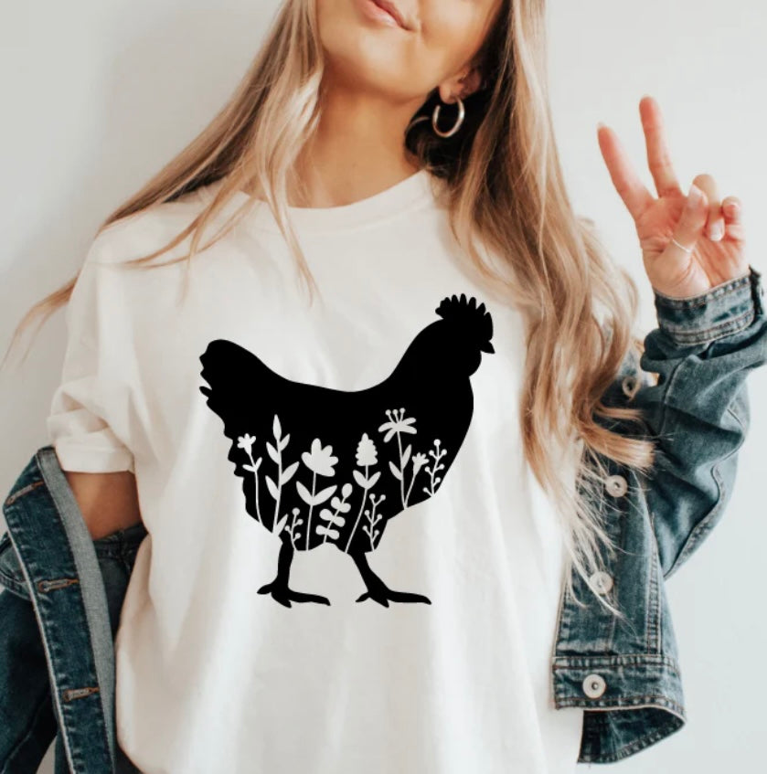 Adult - Screen Print - Floral Chicken