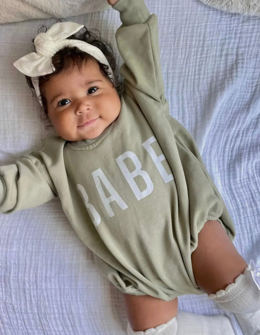 BABE Oversized Sweatshirt Romper - Dark Sage