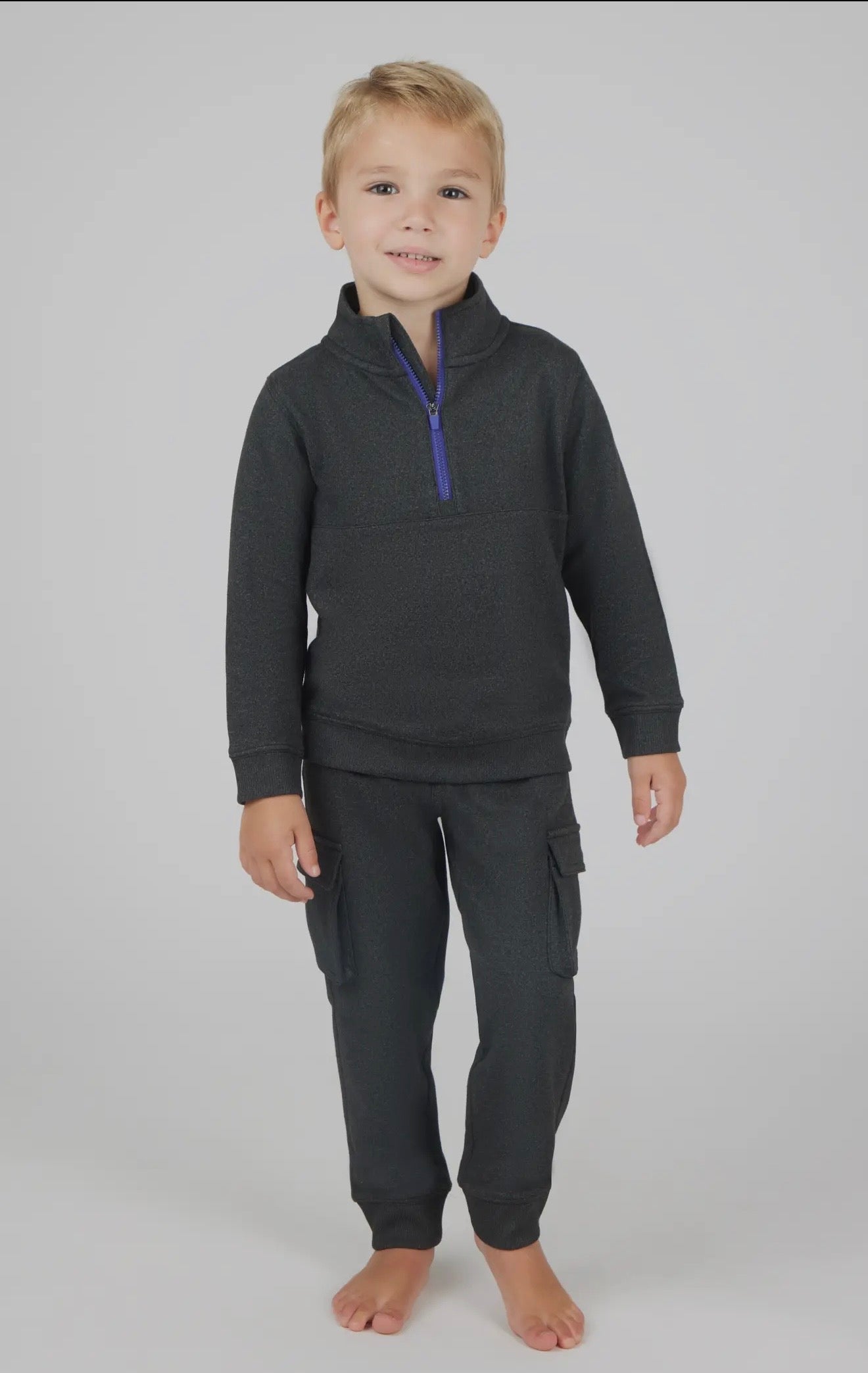 Toddler Boys Melange Fleece Half Zip & Jogger - Black