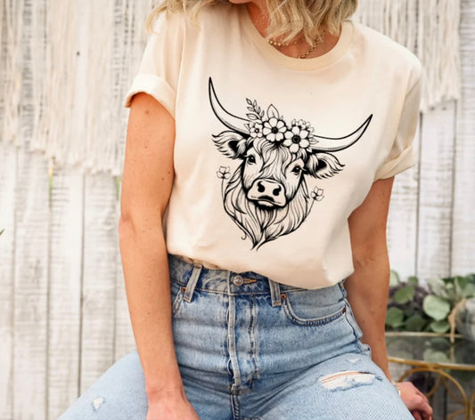 Adult - Screen Print - Sunflower Floral Cow
