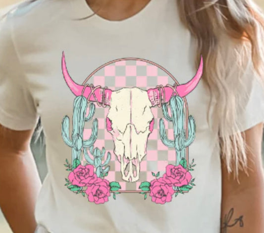 Adult - Screen Print - Pink Skull Cactus