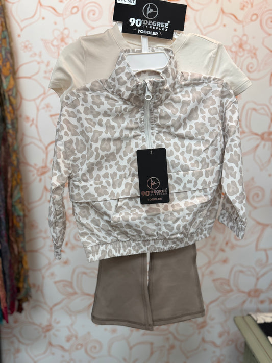 Toddler Half Zip Windbreaker Tee Flare 3 Piece Set - Blossom