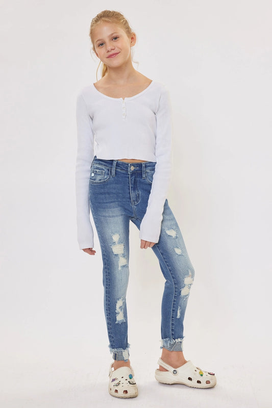 Kancan - High Rise Ankle Distressed Skinny Jeans
