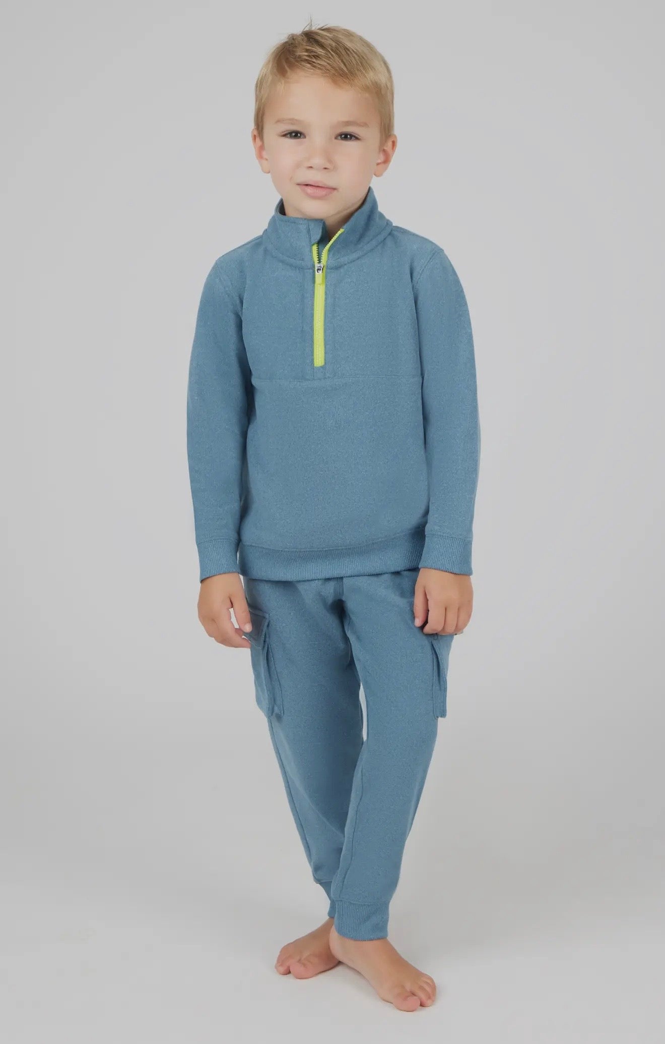 Toddler Boys Melange Fleece Half Zip & Jogger - Blue Opal
