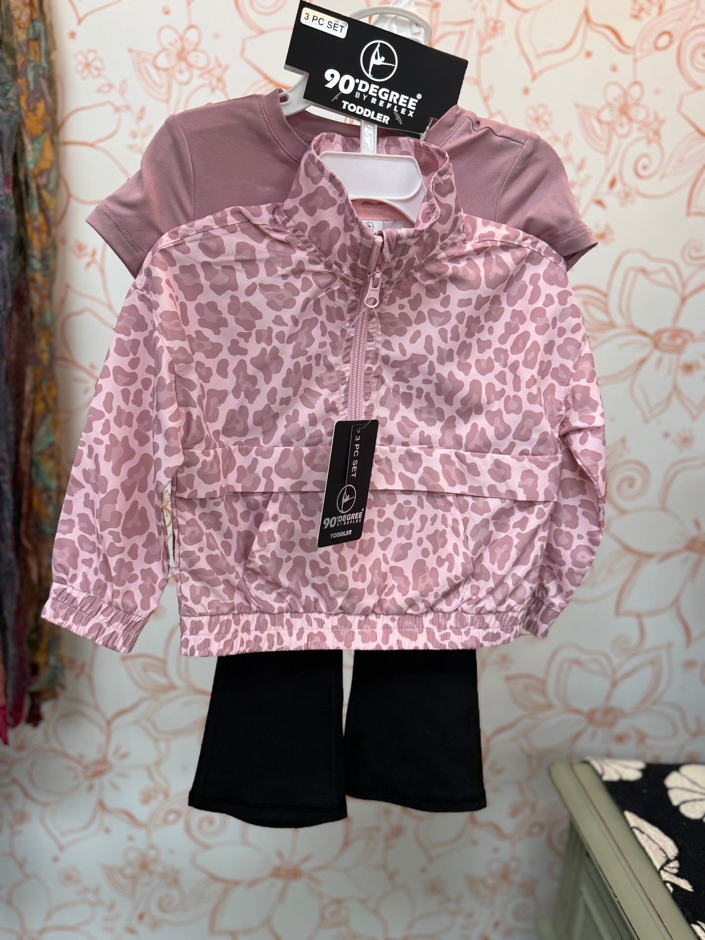 Toddler Half Zip Windbreaker Tee Flare 3 Piece Set - Blossom