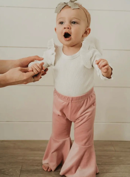 Lina Pleated Velour Bell Bottoms - Lollipop Pink