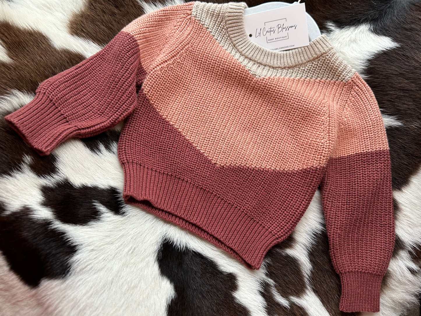 Tri-Color Knit Sweater in Berry
