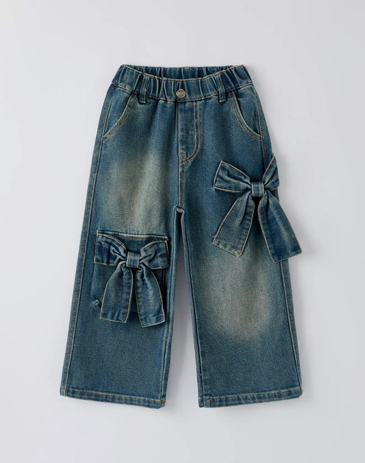 Bow Stretch Wide Leg Girl Jeans