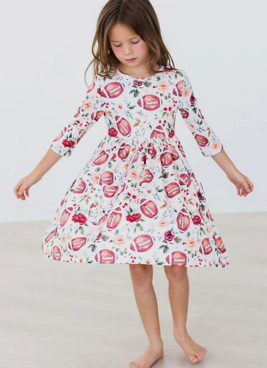 Footballs & Flowers Twirl Dress