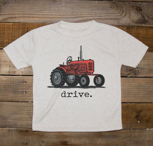 "Drive" Red Tractor Toddler Beige Short Sleeve