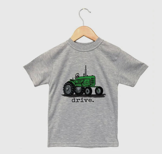 "Drive" Green Tractor Toddler Beige Short Sleeve